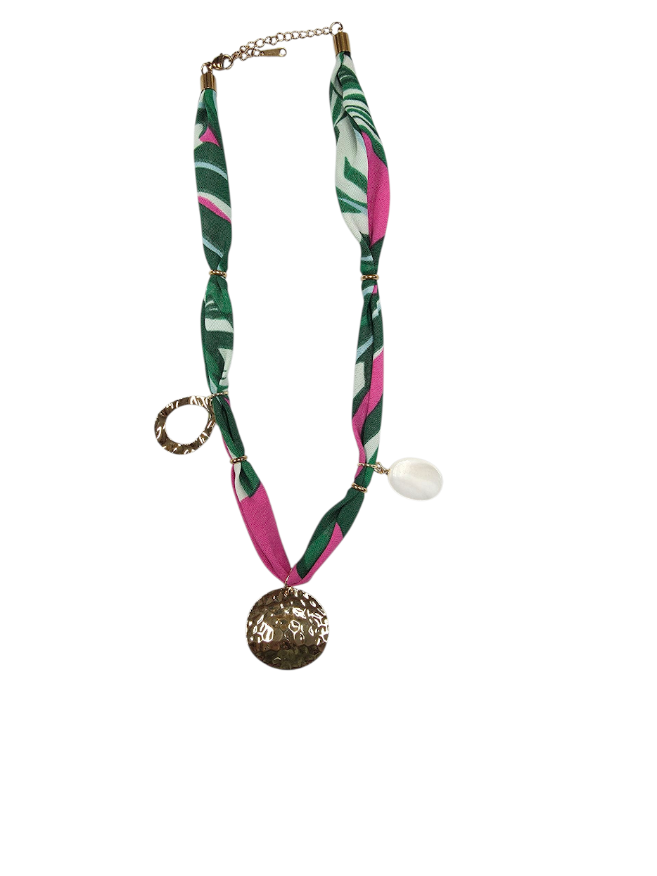 Pink and green floral bandanna necklace NC-2009