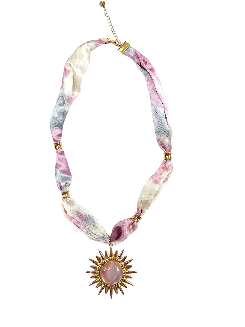 Sun Gemstone Lavender Silk Scarf Necklace NC-2024