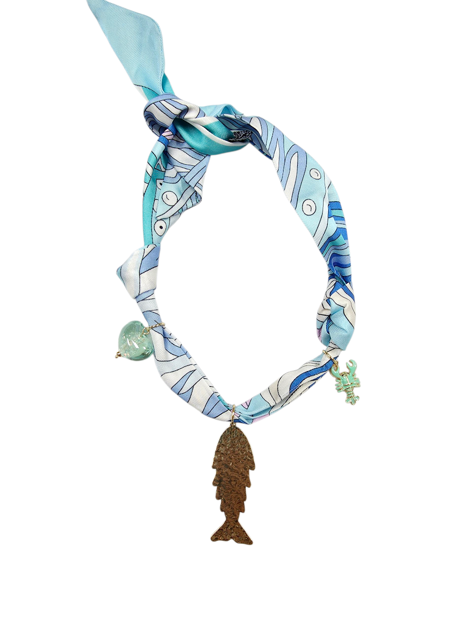 Gold Hammer Fish Geometric Silk Scarf Necklace NC-2012