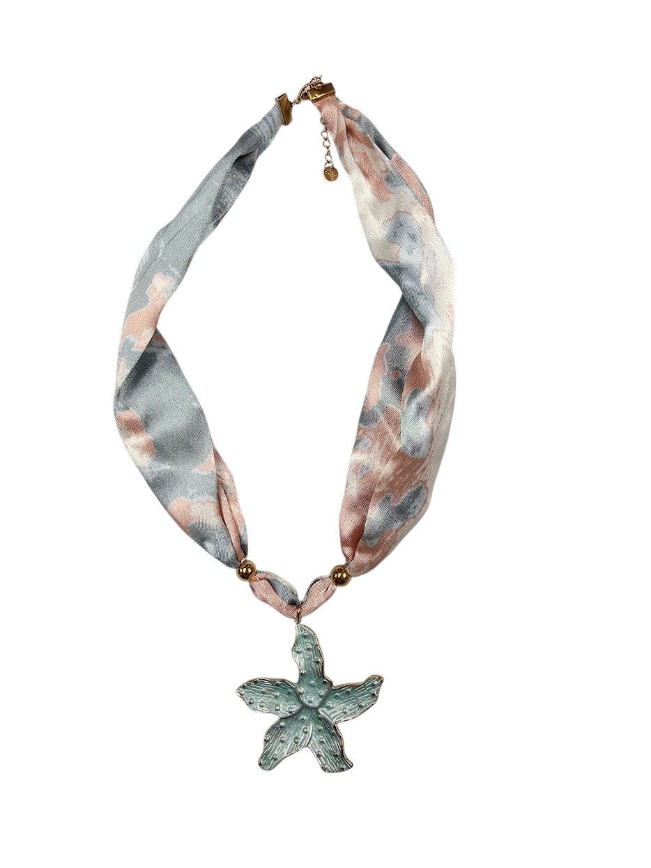 Blue Starfish Silk Scarf Necklace NC-2029