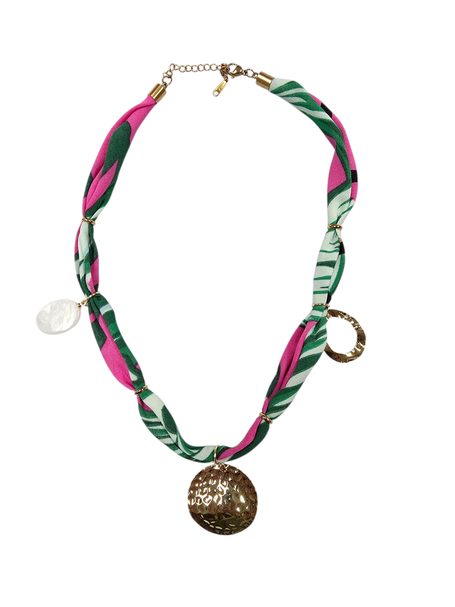 Hammer Gold Circle Tropical Scarf Necklace NC-2018