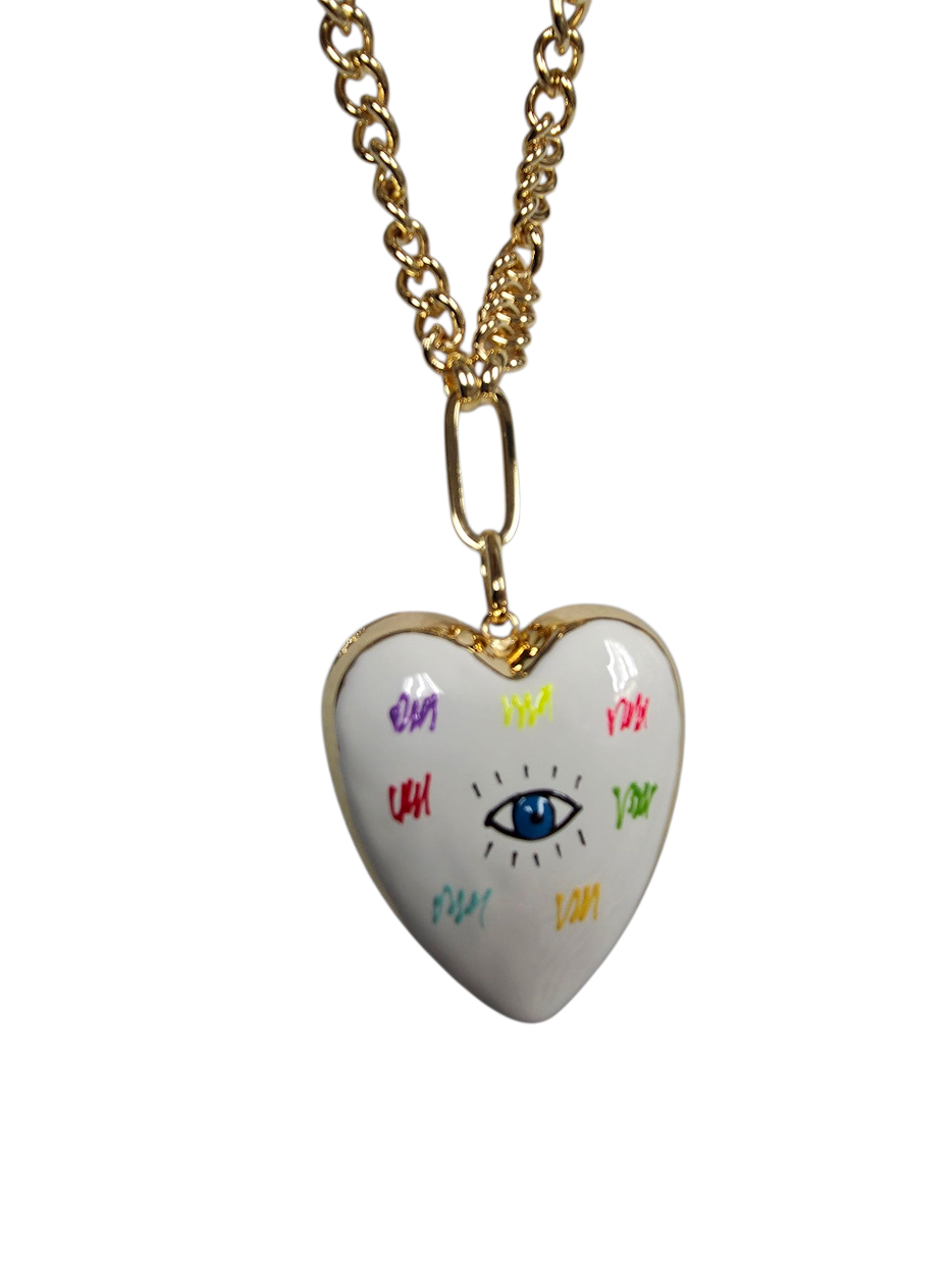 Thick Gold Necklace Evil Eye heart charm ✦ NC-SJ0436