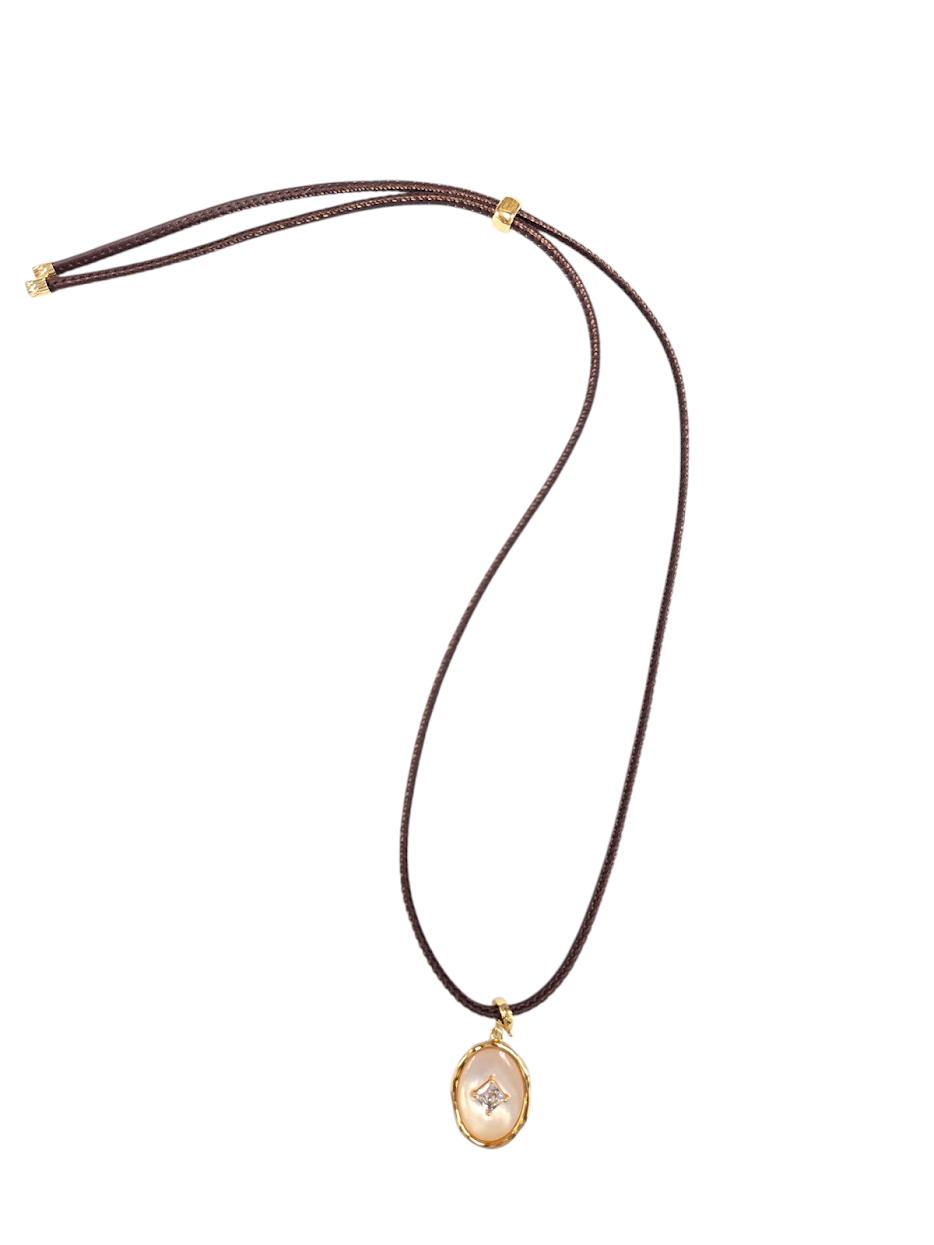 Adjustable brown cord necklace with gold pendant NC-SJ2082