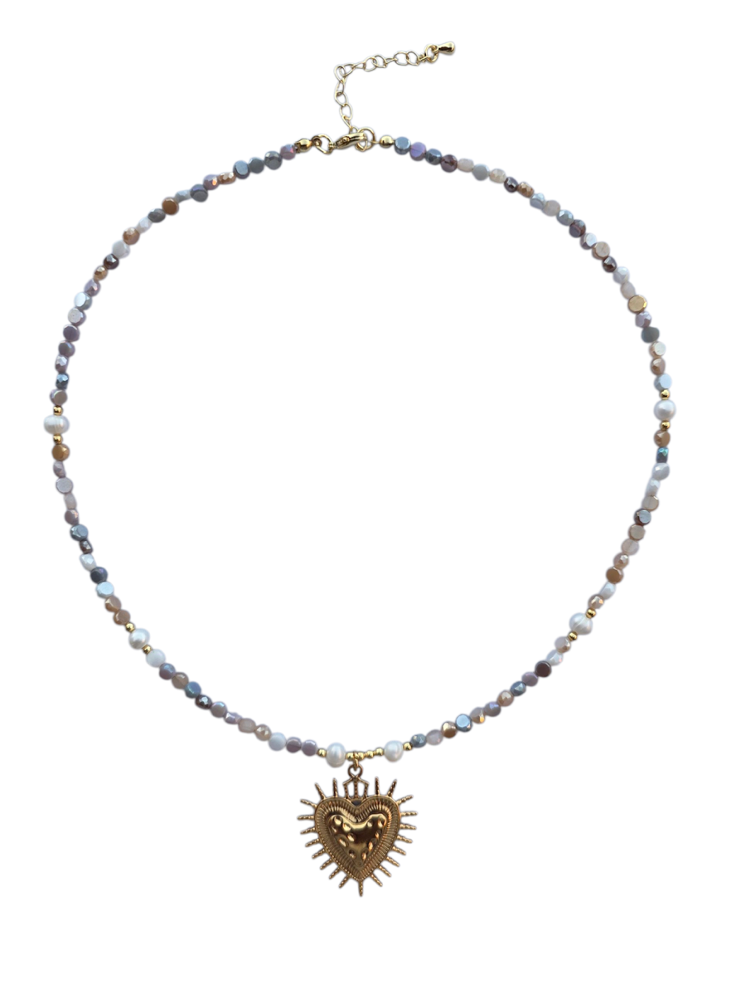 Grey Multifaceted Gemstone Sacred Heart 17 Inch Necklace NC-SJ2115