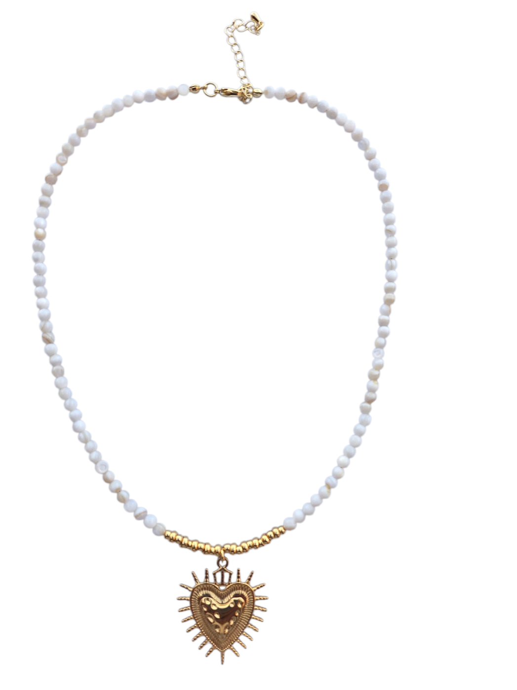 White Gemstone Bead Sacred Heart 17 Inch Necklace NC-SJ2113