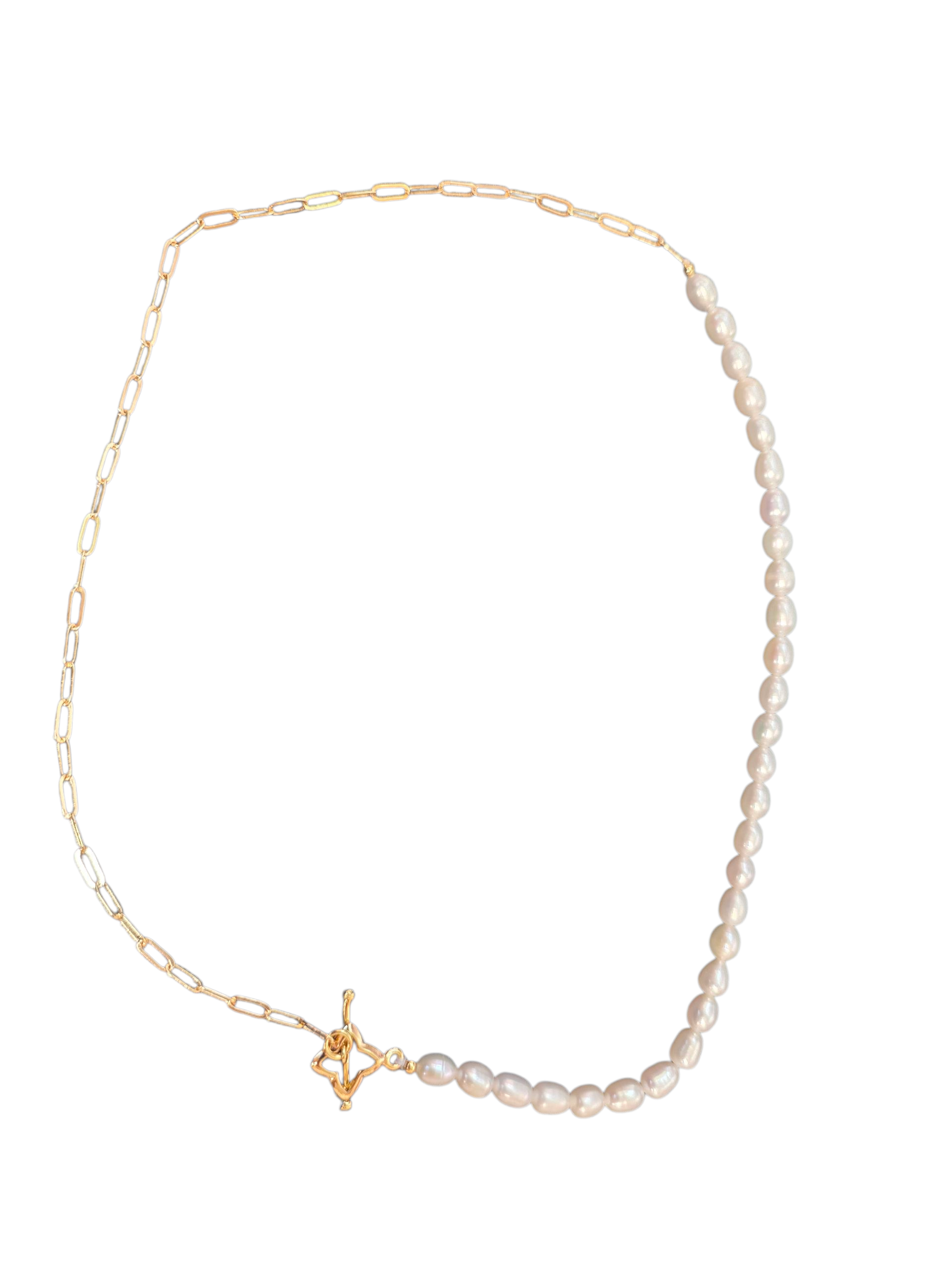 WHITE PEARLS GOLD PLATED PAPER CLIP CHAIN NECKLACE NC-21WA0862