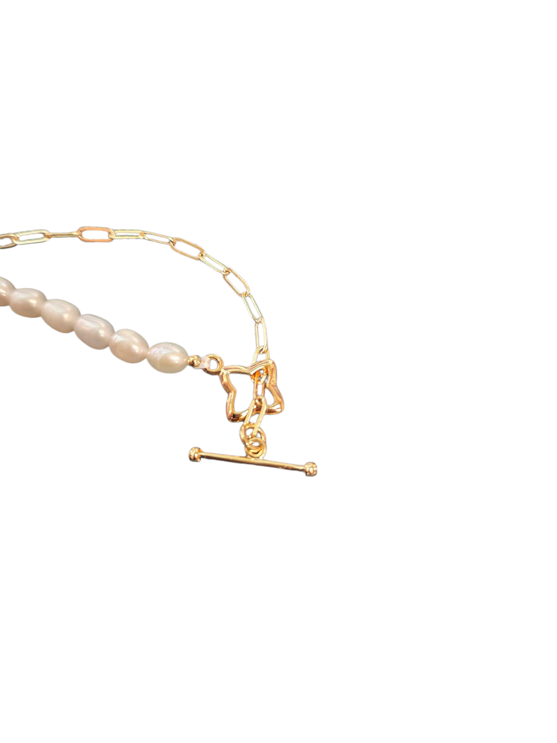 WHITE PEARLS GOLD PLATED PAPER CLIP CHAIN NECKLACE NC-21WA0862