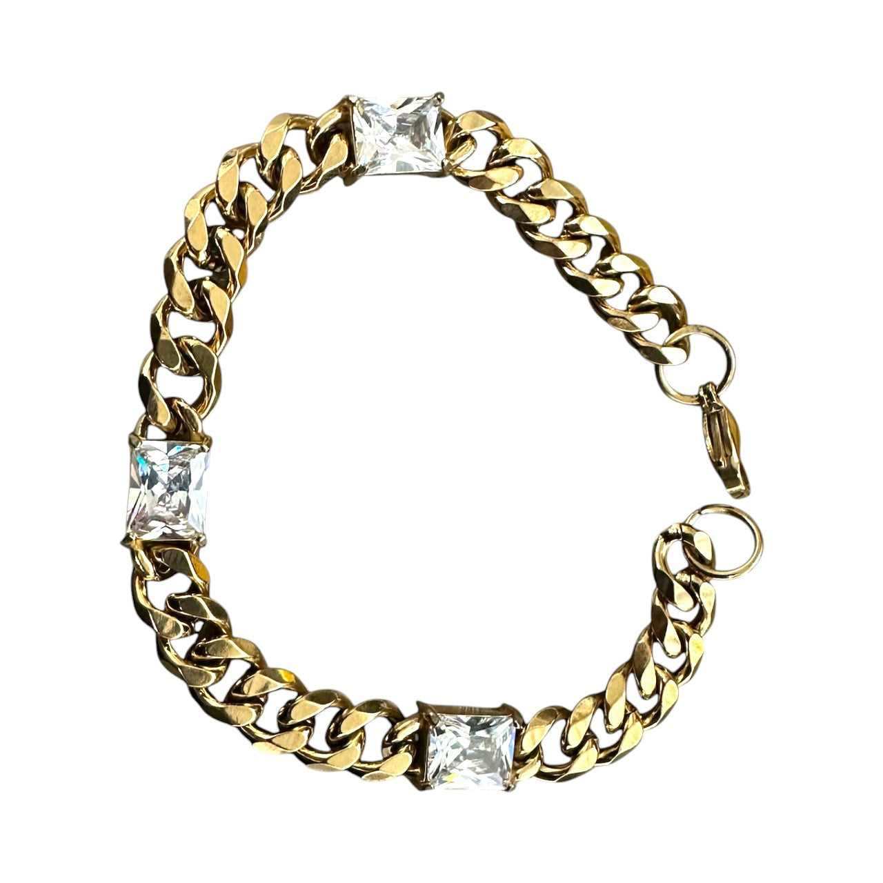 Gold bracelet chain 3 rectangle cz diamonds BR-2029
