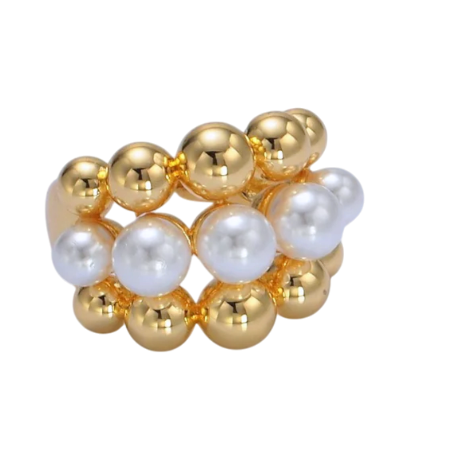Beaded Bubble Shell Pearl Ring RI-21OA1398