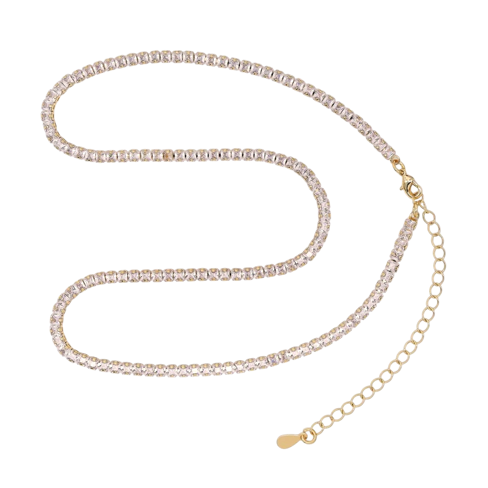 Clear Square CZ Tennis Necklace NC-21WA3330