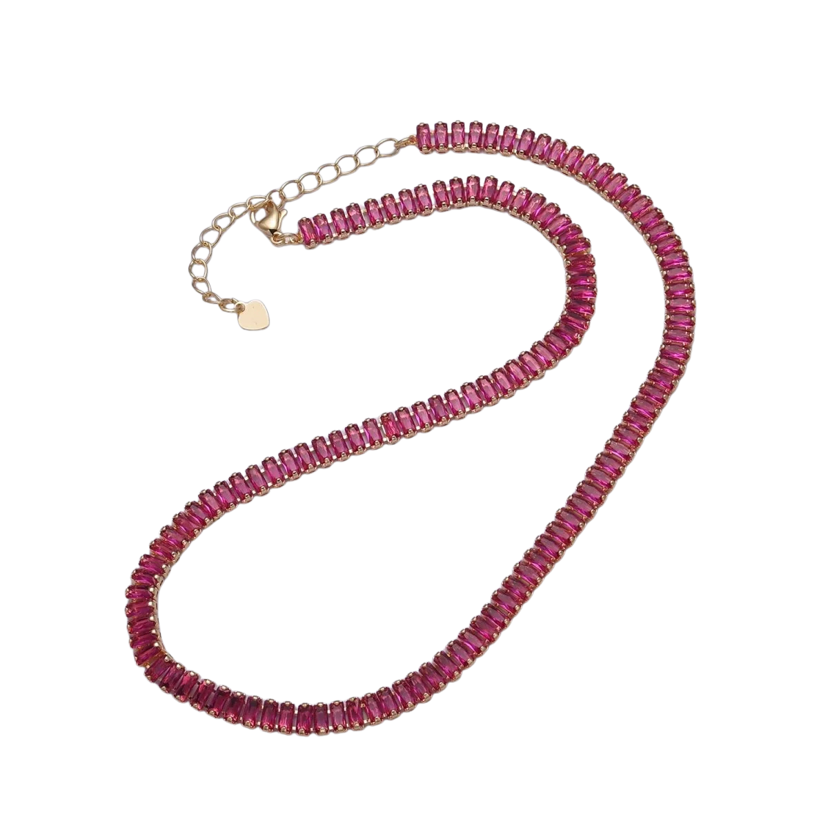 Fuchsia Tennis Baguette Necklace CZ Chain NC-21WA940