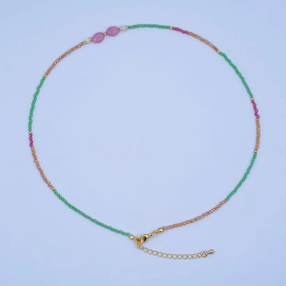 Pink and Green Gemstone Beaded necklace NC-21WA2959