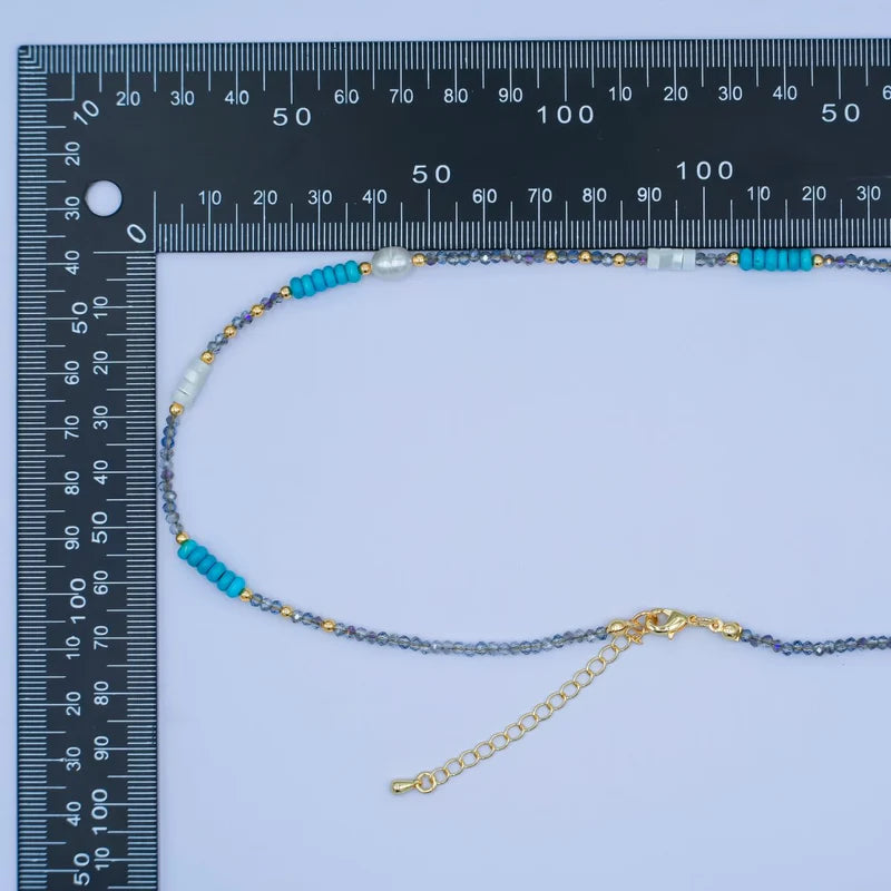 Blue Turquoise Shell Pearl Gemstone Bead 17 Inch Necklace CN-0095