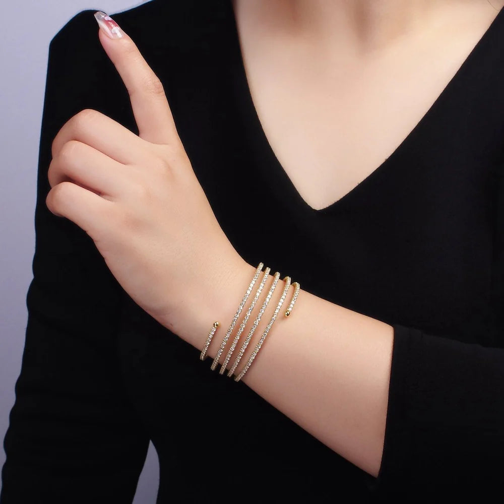 Clear CZ Stacked Adjustable Bangle Gold Plated ✦ BR-21WA2536