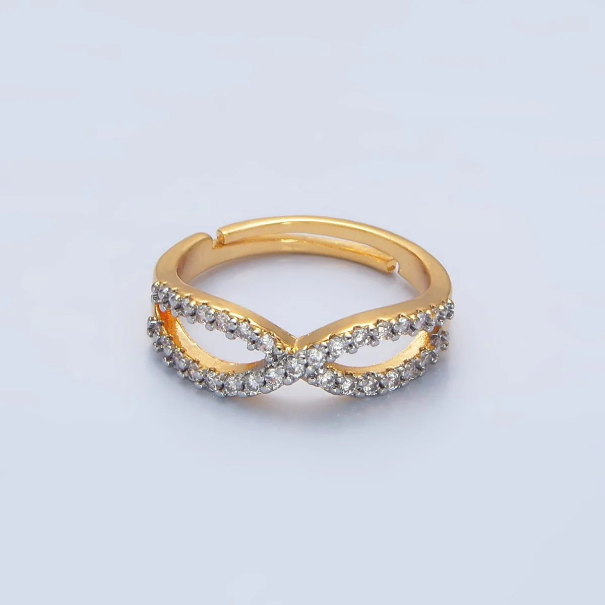 Curved Ribbon Micro Paved CZ Mixed Metal Ring ✦ RI-21O1409