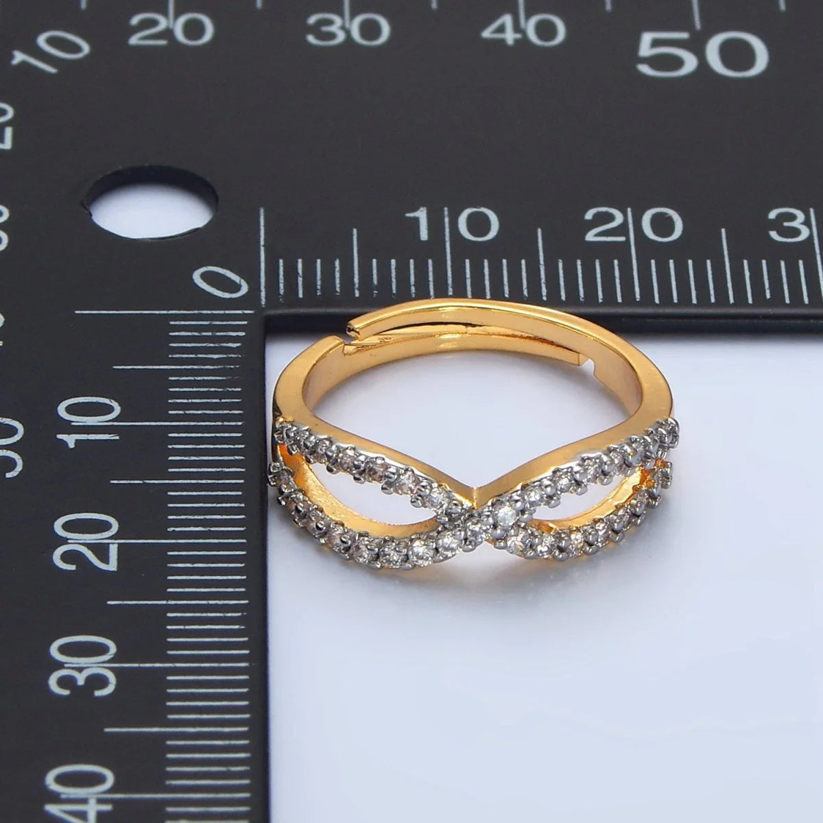 Curved Ribbon Micro Paved CZ Mixed Metal Ring ✦ RI-21O1409