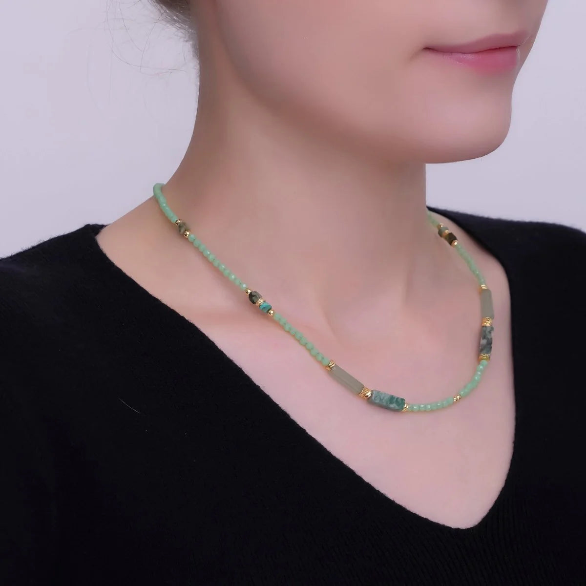 Green Malachite Gemstone Bead 17 Inch Necklace CN-0098
