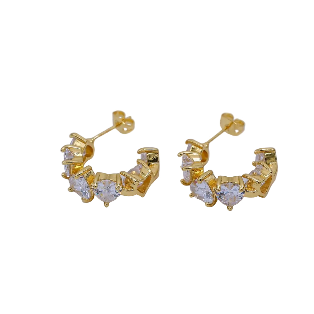 Clear CZ Heart Cluster C-Shaped Hoop Earrings ✦ EA-21AJ045