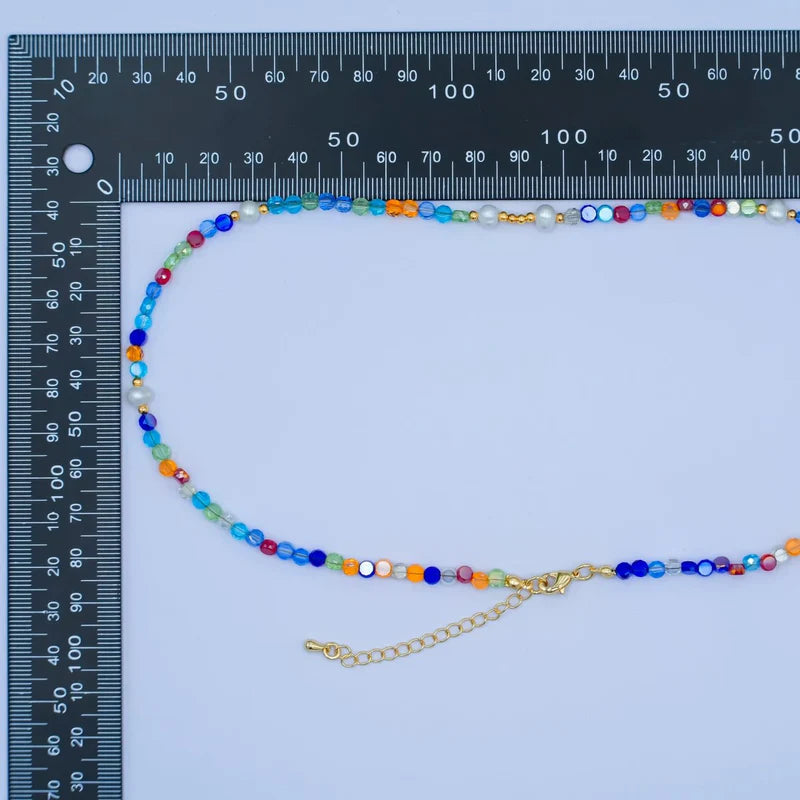 Multicolor Flat Gemstone 17.5 Inch Necklace CN-0306