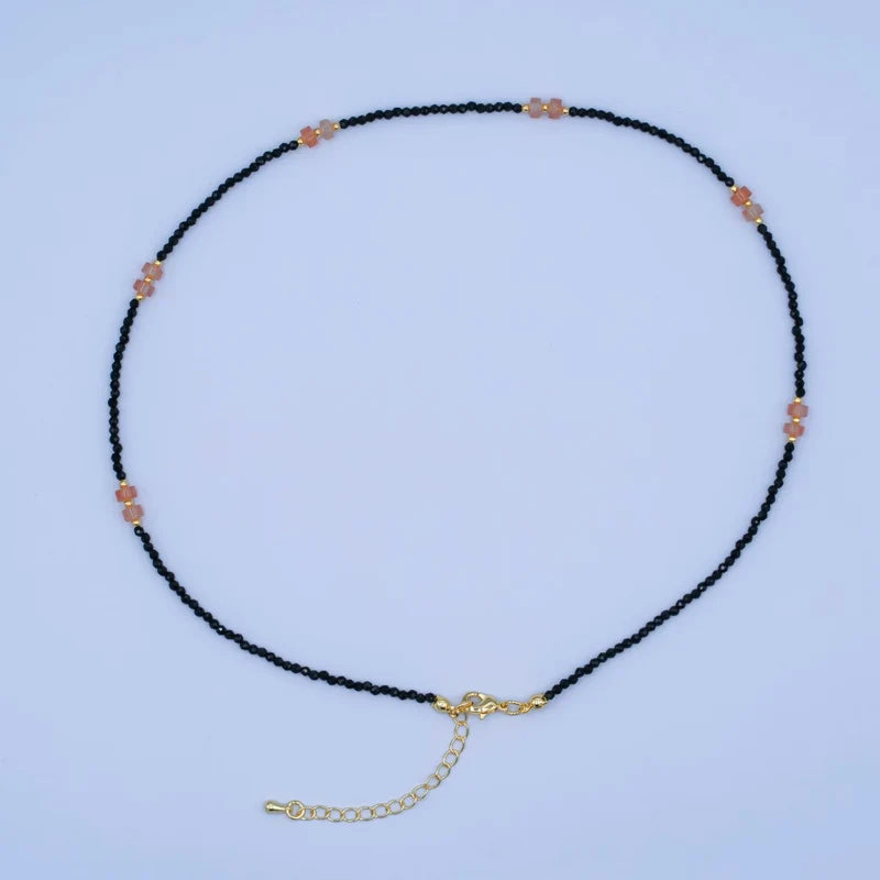 Pink Black Gemstone Bead 17 Inch Necklace CN-0093
