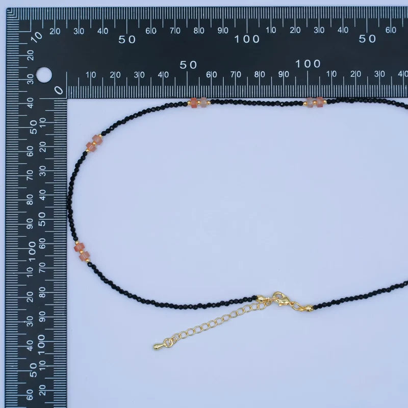 Pink Black Gemstone Bead 17 Inch Necklace CN-0093