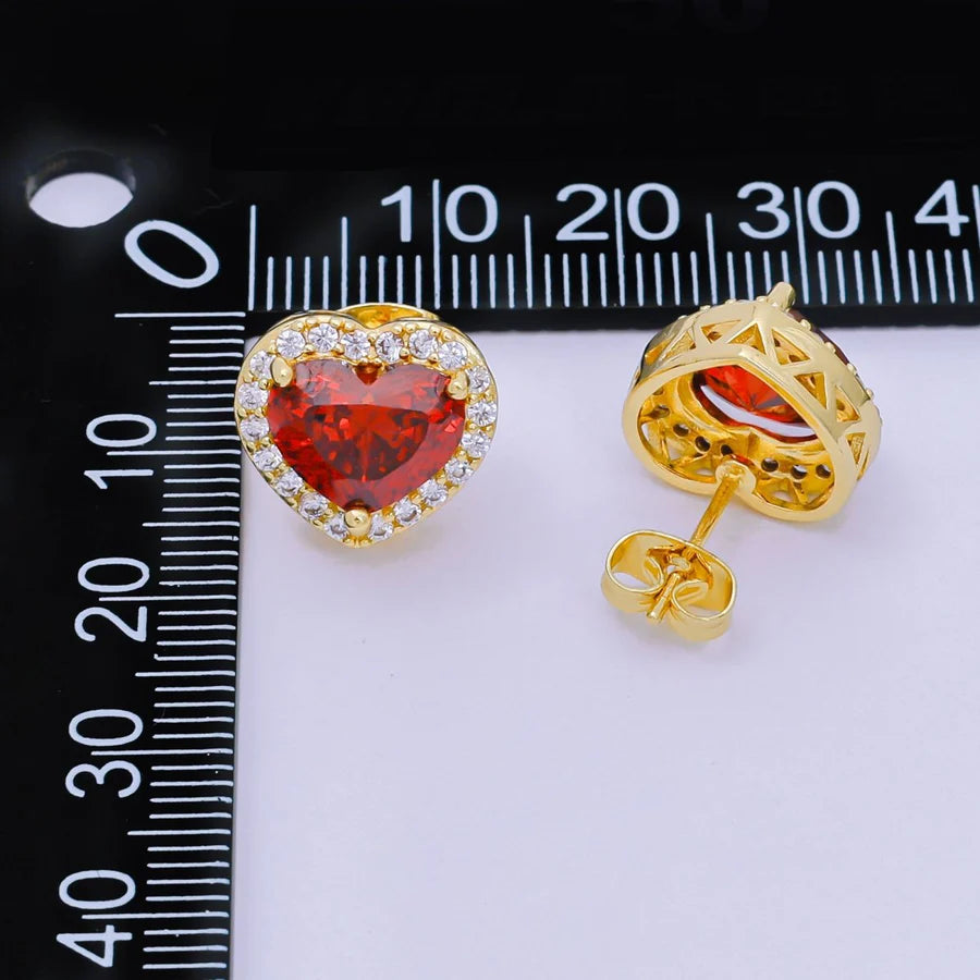 Red Heart-Shaped & Micro Paved CZ Elegant Stud Earrings EA-21AJ118