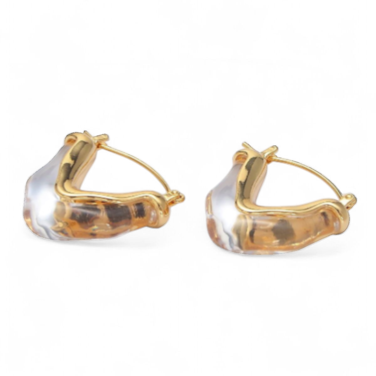 TRENDY CHUNKY RESIN V-SHAPED LATCH HOOP EARRINGS