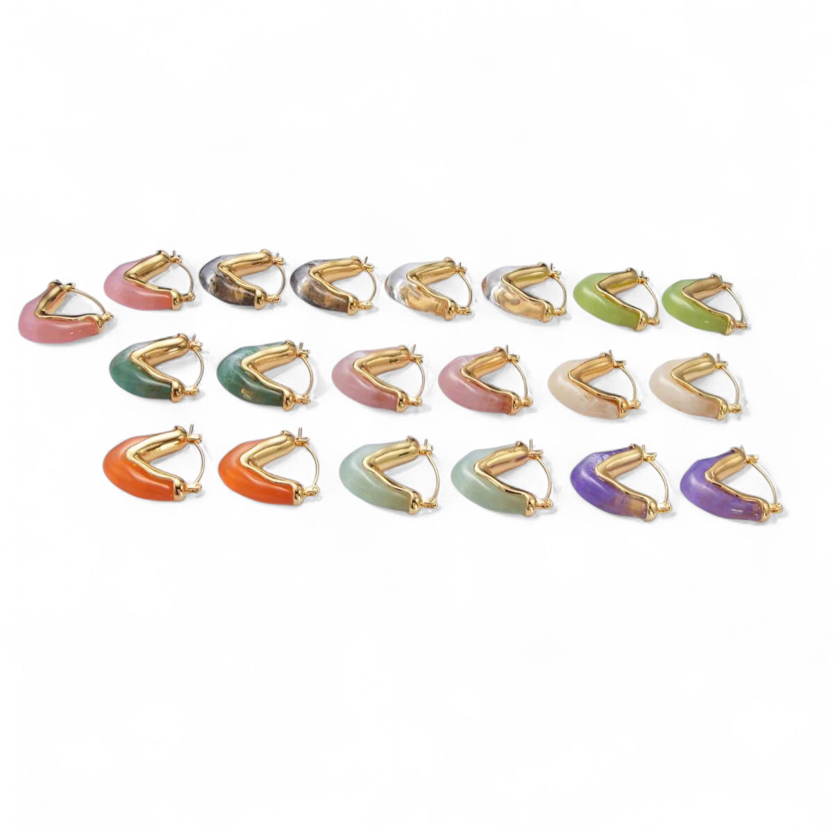 TRENDY CHUNKY RESIN V-SHAPED LATCH HOOP EARRINGS