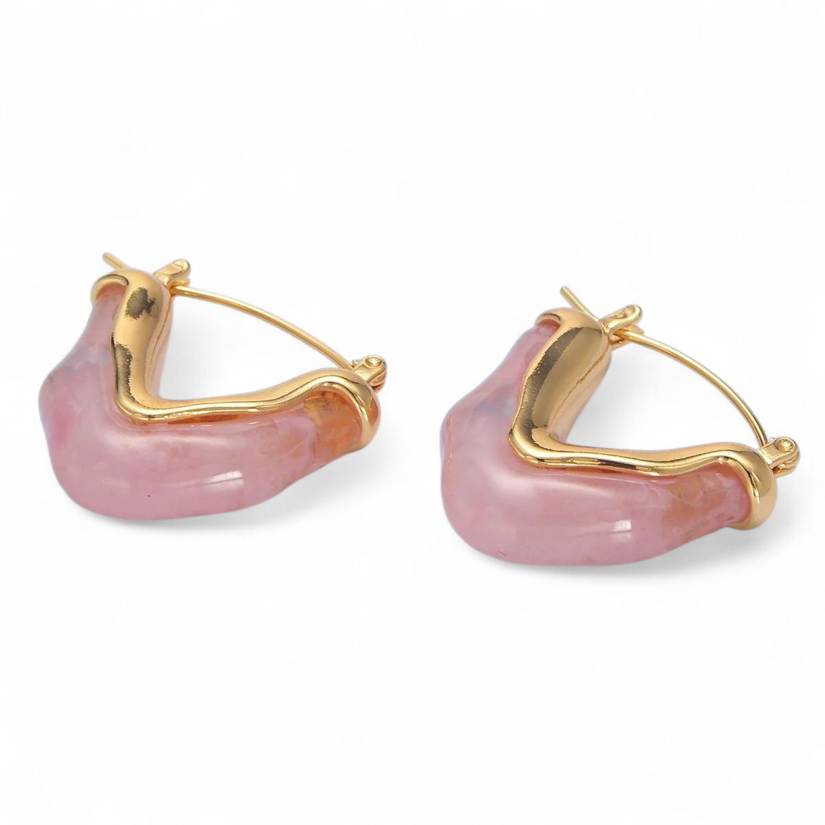 TRENDY CHUNKY RESIN V-SHAPED LATCH HOOP EARRINGS