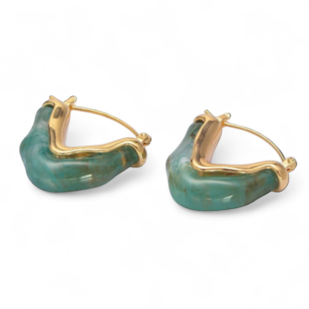 TRENDY CHUNKY RESIN V-SHAPED LATCH HOOP EARRINGS