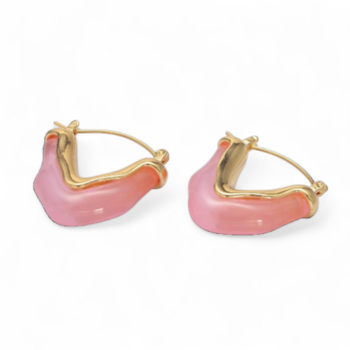 TRENDY CHUNKY RESIN V-SHAPED LATCH HOOP EARRINGS