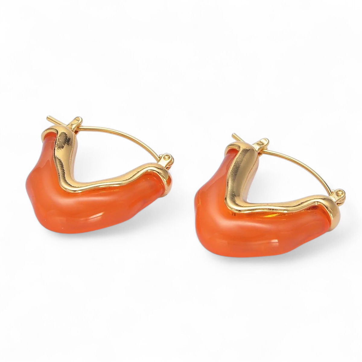 TRENDY CHUNKY RESIN V-SHAPED LATCH HOOP EARRINGS