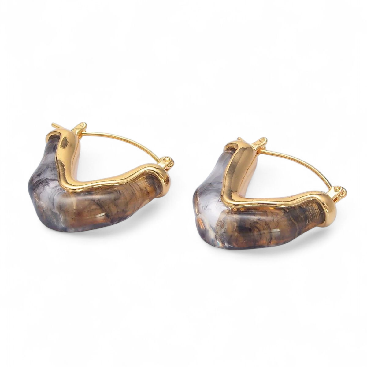 TRENDY CHUNKY RESIN V-SHAPED LATCH HOOP EARRINGS