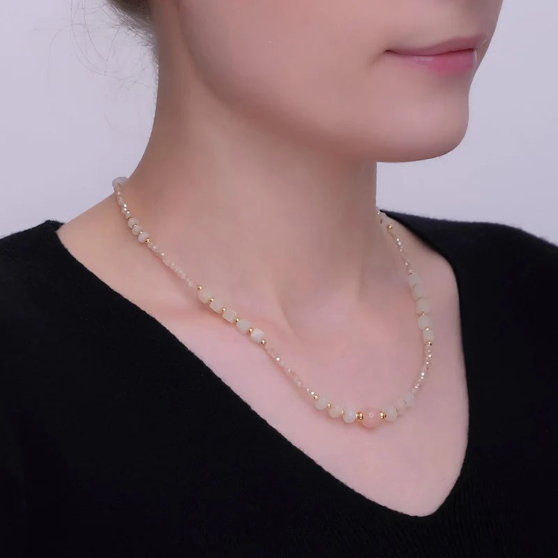 Rose Quartz Gemstone Bead 17 Inch Necklace CN-0096