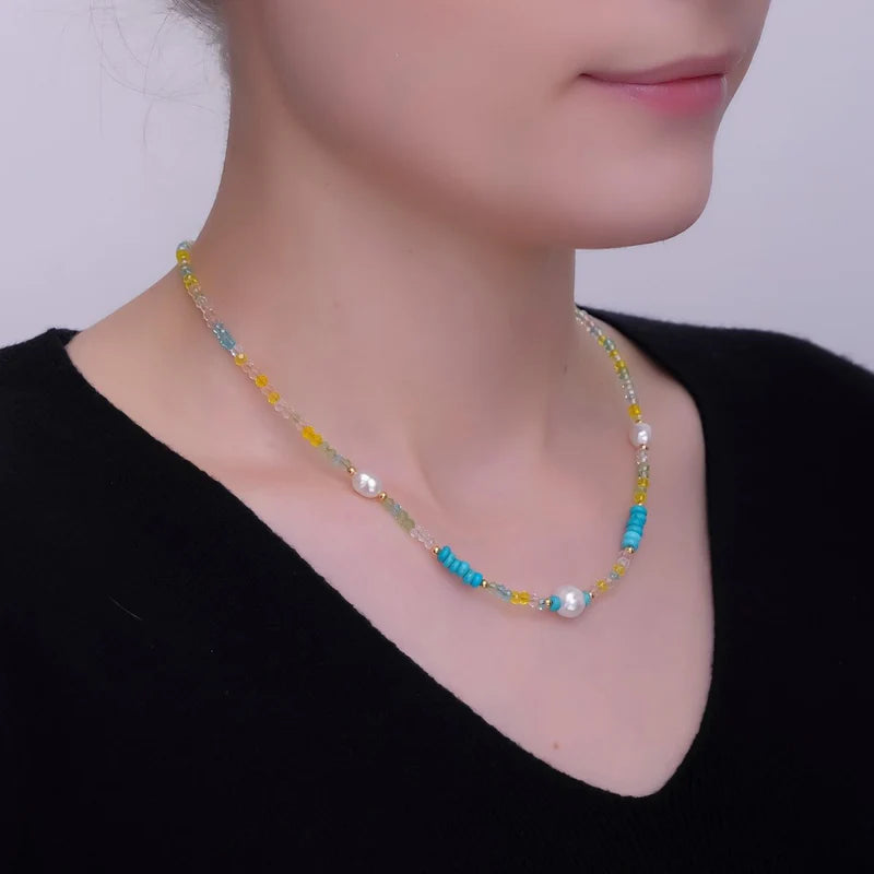shell Pearl Multicolor Crystal Gemstone 16 Inch Necklace CN-0099
