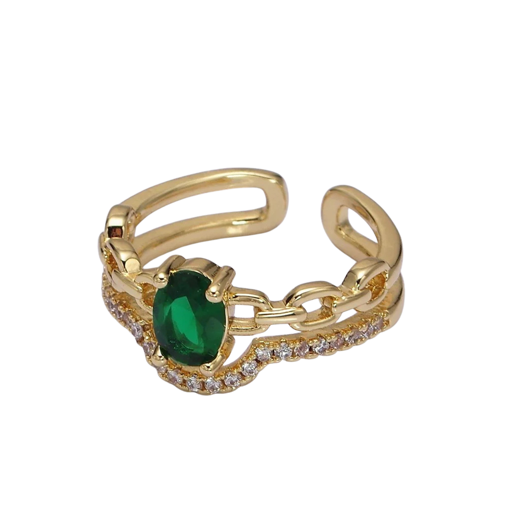 Double Band Emerald CZ Ring