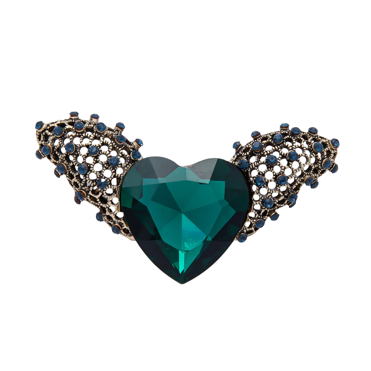 Vintage Emerald Iridescent Heart Crystal Brooch Pin BH-21BH064