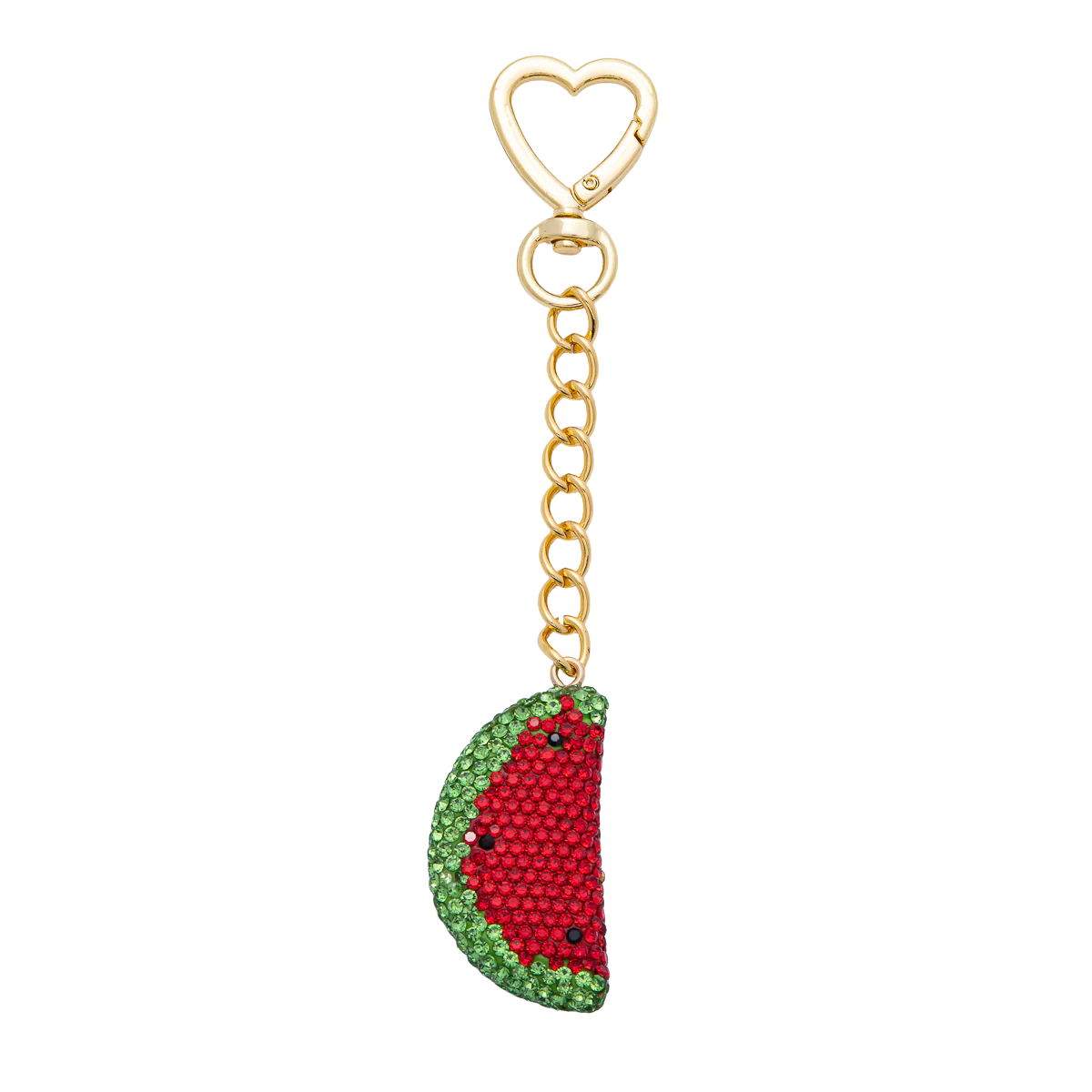 Watermelon Bedazzled Bag Charm Keychain Heart Key Ring ✦