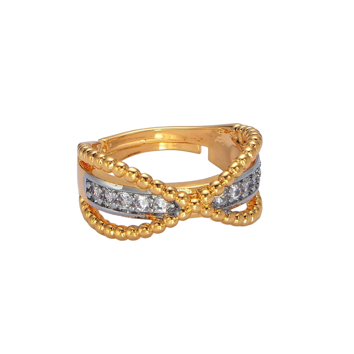 Crossed Double Dainty Mixed Metal Ring RI-21O1425