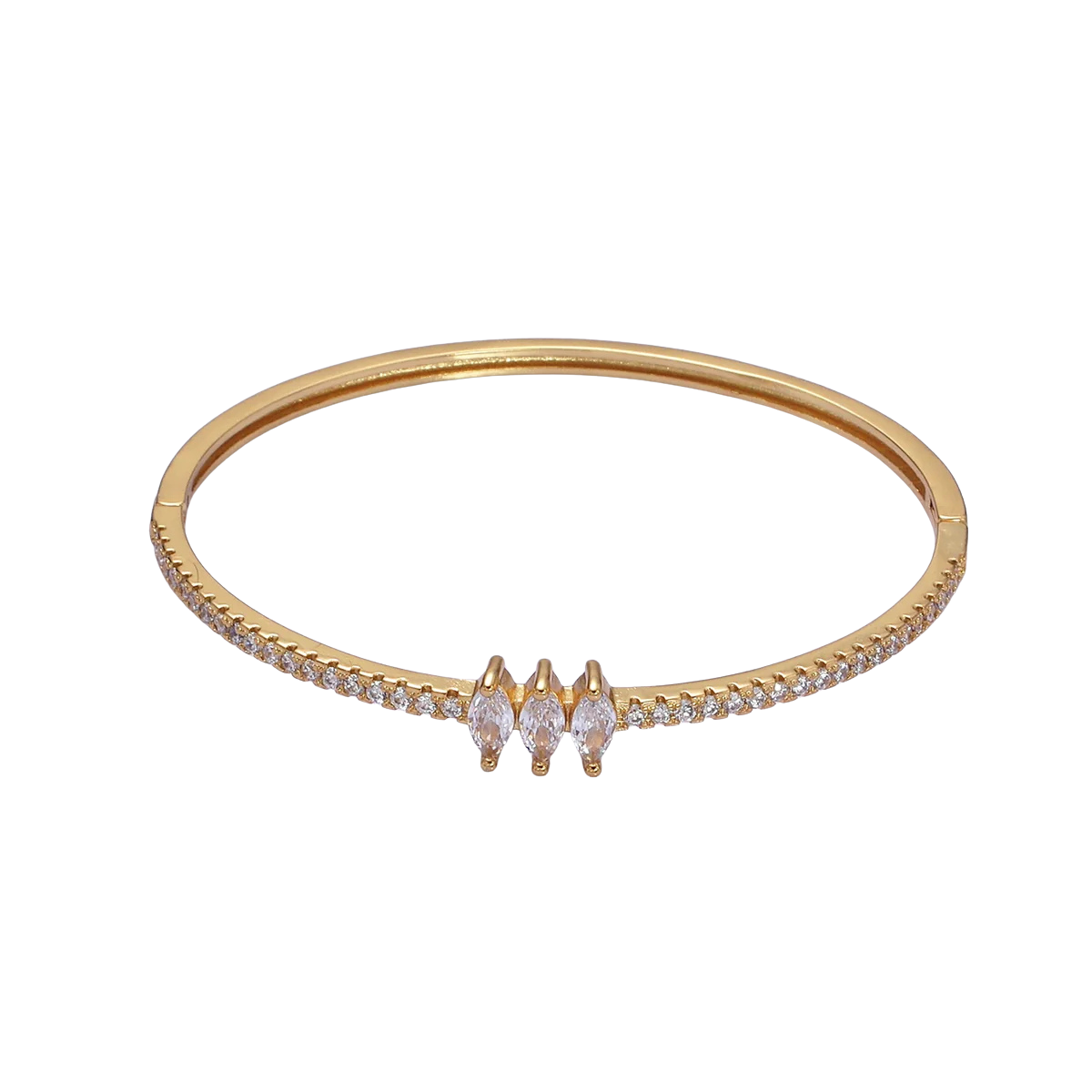 Gold Triple Teardrop CZ Micro Paved CZ Stackable Hinge Bangle Bracelet BR-21WA1759