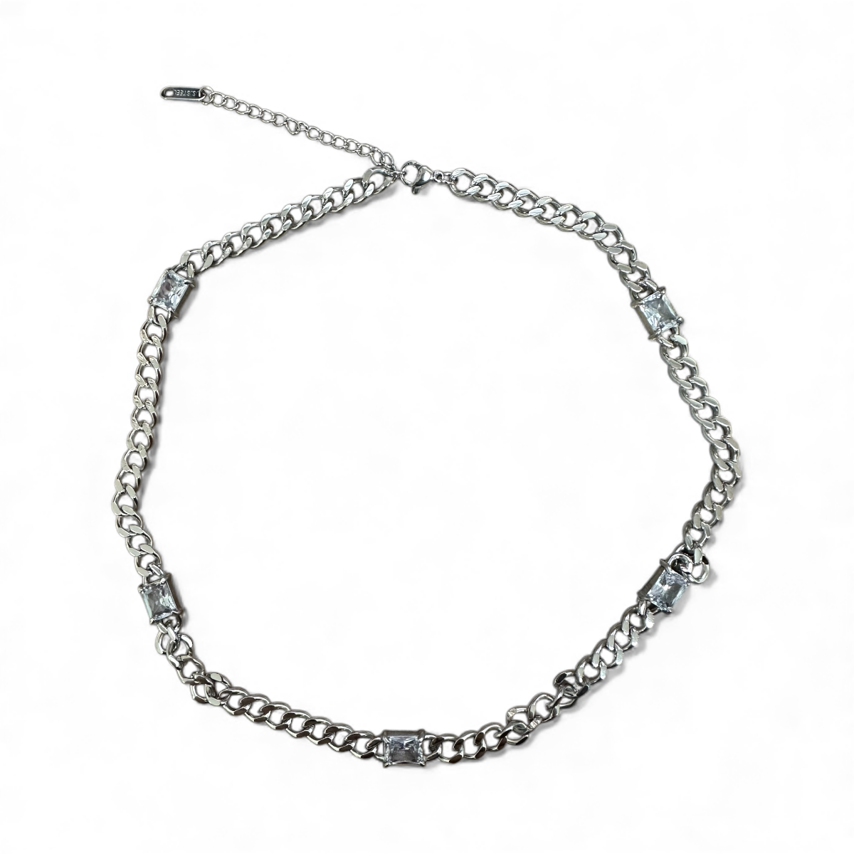 Silver chain necklace with rectangle cz diamonds NC-2077