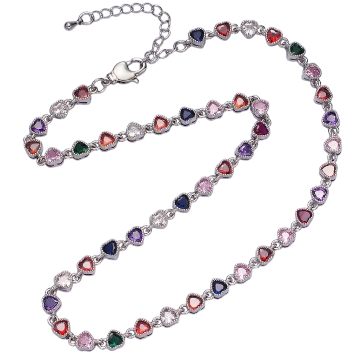CZ Multicolor Heart Bezel Necklace CN-21WA2245 CN-21WA2244