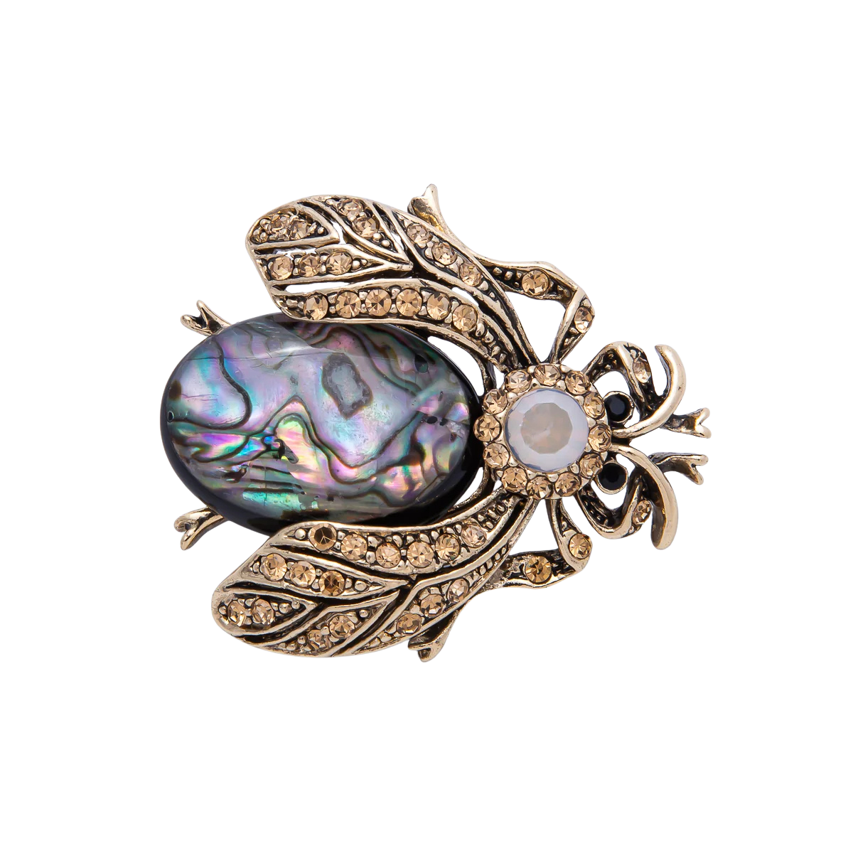 Iridescent Beetle Stone CZ Brooch Pin