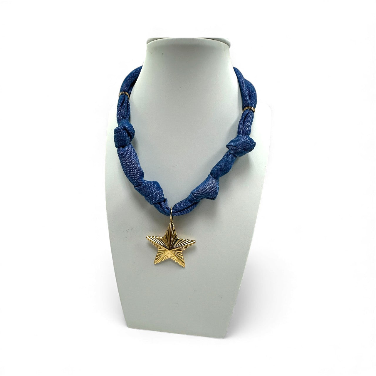 Denim scarf with gold star pendant NC-2053