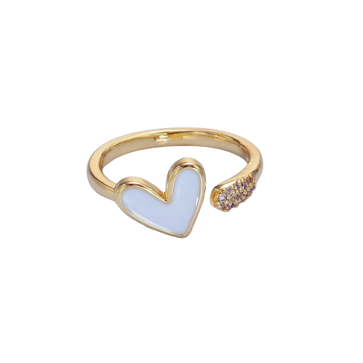White Heart Enamel CZ Ring