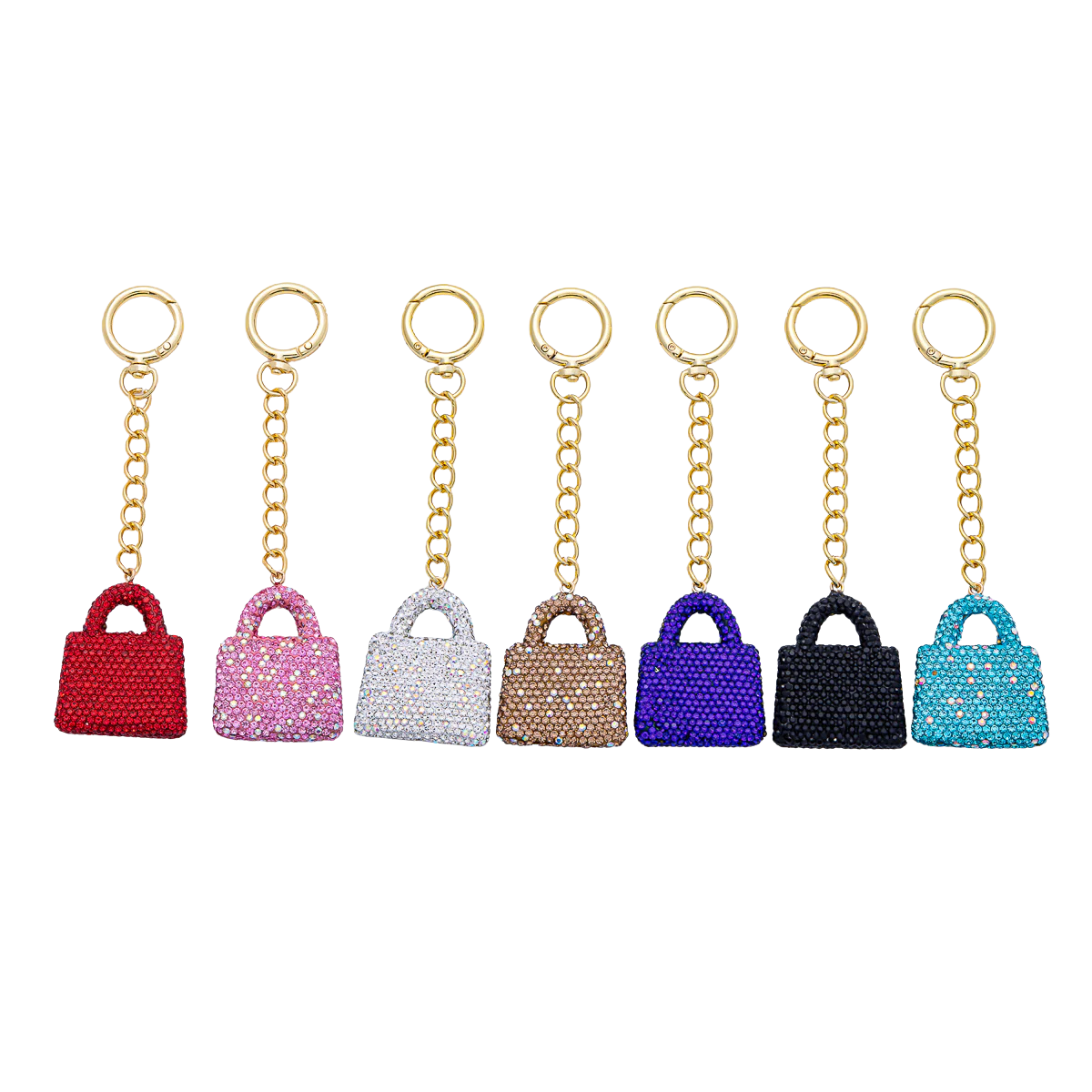Bedazzled Purse Bag Charm Keychain round gold clip