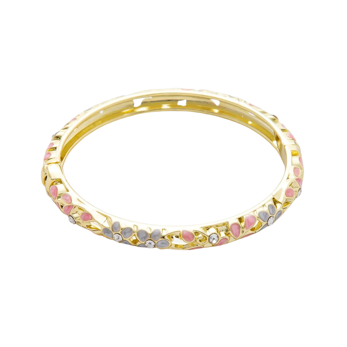 Floral Gold Plated Enamel CZ Bangle Bracelet