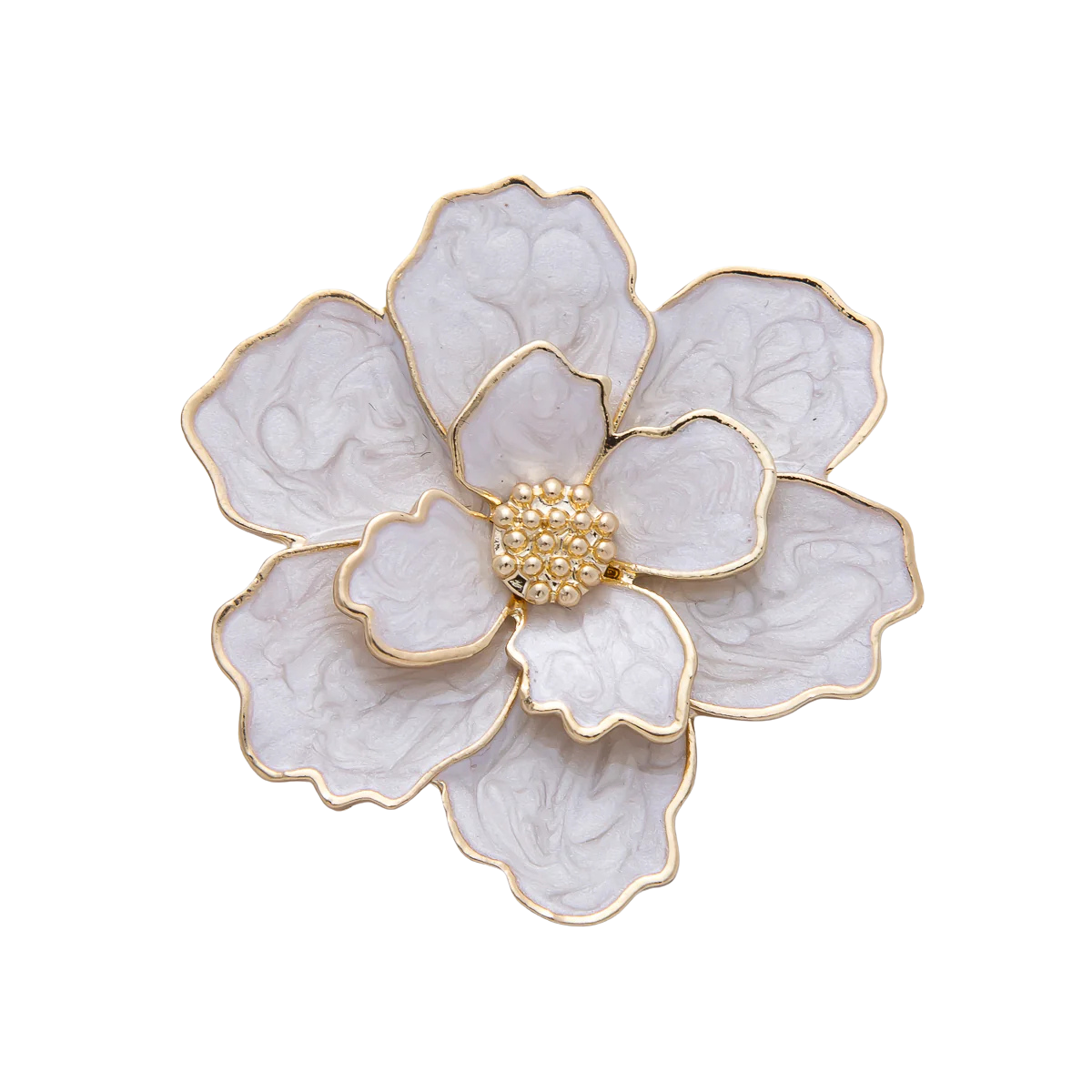 Jumbo White Pearlized Flower Enamel Gold Brooch Pin BH-21BH071
