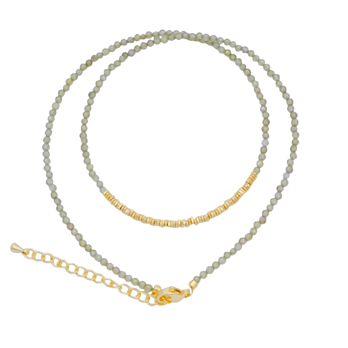 Olive Green Gemstone Bead Necklace 16.92 Inch with Extender NC-21WA3634