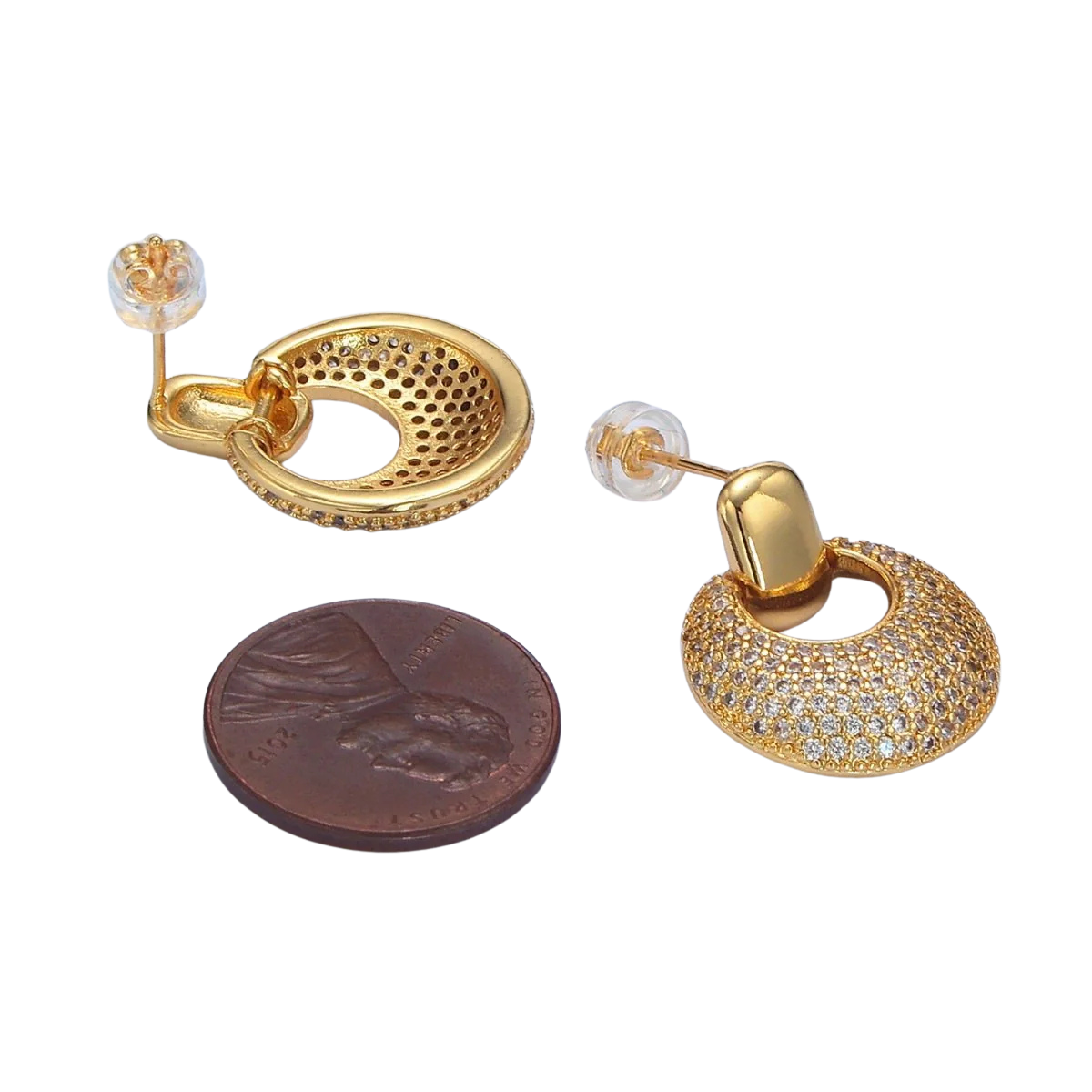 Dome Micro Paved CZ Door Knocker Drop Earring EA-21P113